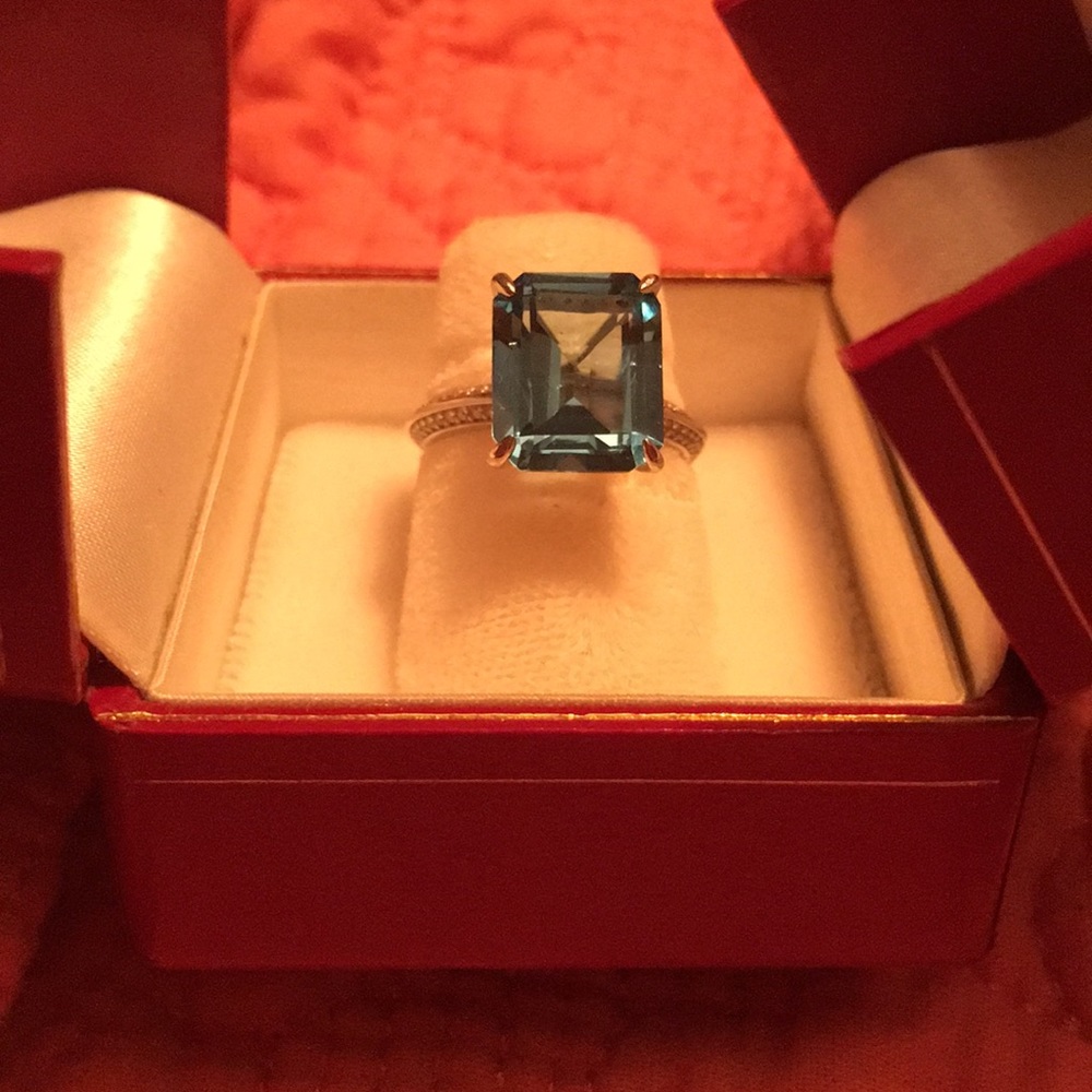 SOLD Topaz emerald cut diamond ring